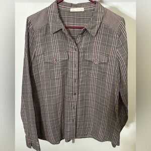 Nordstrom Hinge 100% Cotton Lightweight Soft Button Down Top Shirt Pink Gray M